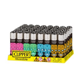 Clipper - Classic Large Reusable Lighter - Iconic Premium Refillable Lighters Bulk Pack - Replace Butane, Flint, and Spark Wheel for Unlimited Lights - 48 Pack - Sugar Skulls