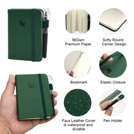 Aomhrek Zwei Bücher Notebooks, Tragbar Notizbuch A7, Notizbuch Mit Stift, Notizbuch Klein Geeignet für Schulen, Büros, Versammlungen, Schüler Mini Notizbuch （Dunkelgrün，Hellgrün）