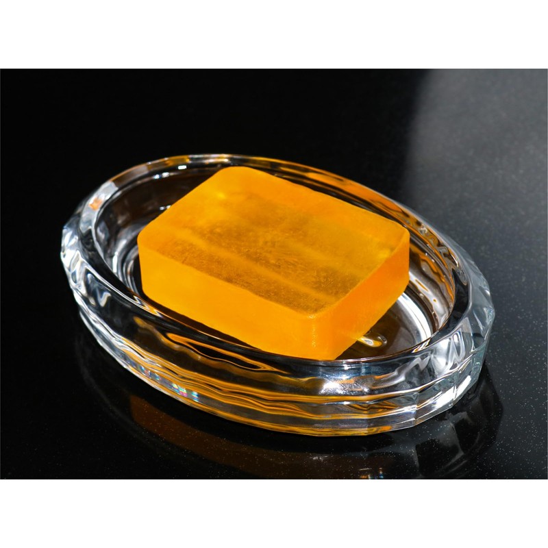 Clear Glass Soap Dish with Raised Ridges, Oval Heavy Bar