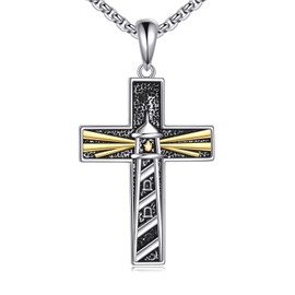 JBAERD Lighthouse Necklace 925 Sterling Silver Lighthouse Cross Pendant Necklace Lighthouse Jewelry Gifts for Women Men