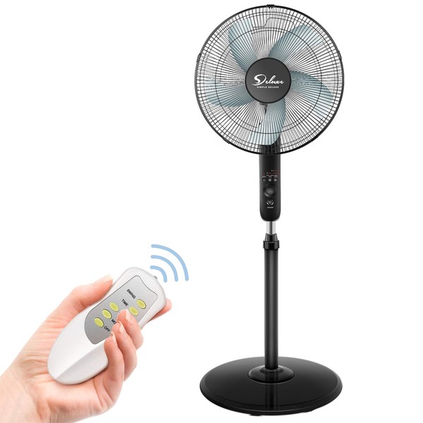 Simple Deluxe Oscillating 16″ Adjustable 3 Speed Pedestal Stand Fan with Remote Control for Indoor, Bedroom, Living Room, Home Office & College Dorm Use, 16 Inch, Black
