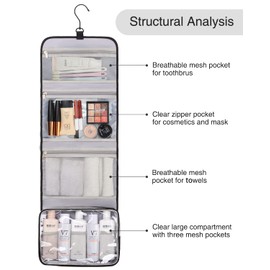 Travel Hanging Toiletry Bag for Women Men Large Capacity Makeup Bag Waterproof Cosmetic Storage Organizer Case for Bathroom Shower (Black, Large)