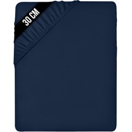 Utopia Bedding, Fitted Sheet, Brushed Microfibre Fitted Sheet, 30 cm Deep Pocket, 160 x 200 cm, Navy Blue