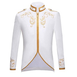 Cacycasa Men's Fashion Palace Prince Gold Embroidered Jacket Court Uniform Costume (White, X-Large)
