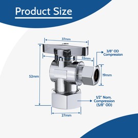 PURAGEIR 10 Pack Angle Stop Valve,1/2" Nominal Comp (5/8"OD Comp,Fits 1/2" Copper Pipe) X 3/8'' OD Compression Quater Turn Elbow Valve, 5/8 Inches OD X 3/8 Inches OD Shut Off Valve,Chrome