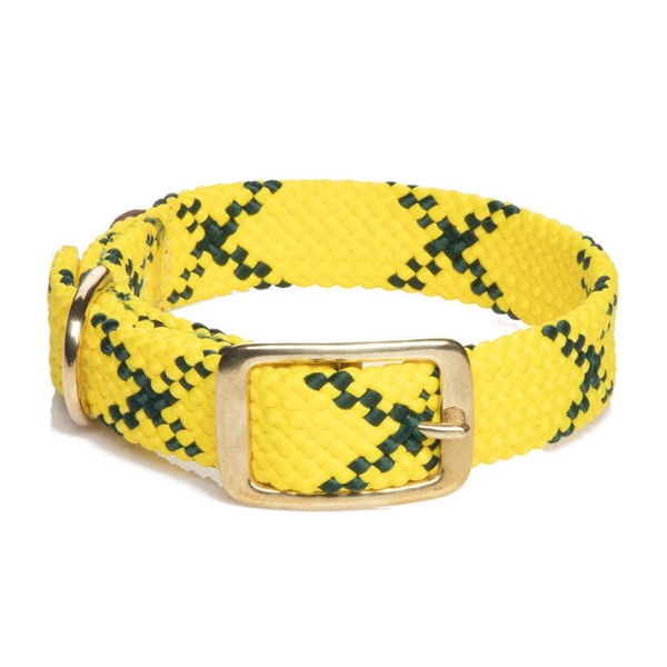 Mendota Pet Double Braid Collar - Brass - Dog Collar - Made in The USA - Hi-Viz Yellow , 1 in x 21 in Standard