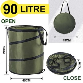 Pop-Up Garden Waste Bag, Leaf Bag, Oxford Garden Bag, Camping Waste Bags with Handles for Rubbish, Garden Rubbish, Toy, Foldable, Robust, Self-Standing, Foldable, Reusable (Green-90L)