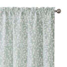 Chyhomenyc Anna White Green Curtains 96 Inch Length 2 Panels, Light Filtering Soft 3D Embossed Textured Leaf Pattern Curtain Drapes for Bedroom Living Room, Each 42Wx96L Inches
