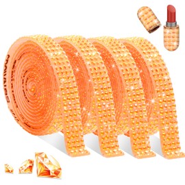 FULZTEY 4 Rolls Self Adhesive Rhinestone Ribbon,Orange AB Rhinestone Ribbon Roll Sticker with 2 mm Gems for DIY Crafts,Bling Jelly Rhinestones Strip for Car Clothes Wedding Party Decoration