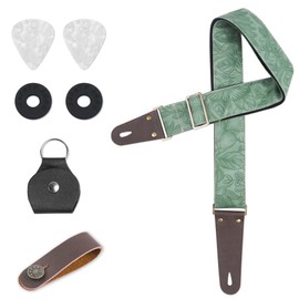 Czzmy Guitar Strap, Adjustable Guitar Strap, Guitar Strap with Leather Ends, Plectrum Buttons, Guitar Neck Strap for Electric Guitar, Acoustic Guitar, Bass, 1-carved light green