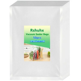 Rshuhx Vacuum Bags 20 x 30 cm 50 Bags 200 µm Vacuum Bags for Food for All Vacuum Sealer and Sous Vide Suitable Freezer Bags BPA-Free for Meat Vegetarian Fridge Household Kitchen