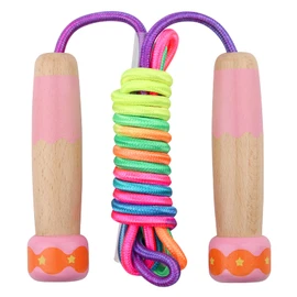Jump Rope for Kids Adjustable, Lorvain Rainbow Skipping Rope, Kids Jump Ropes with Wooden Handle for Girls Boys, Weighted Jumping Ropes for Fitness Workout Exercise Outdoor Fun Activity (Pink)