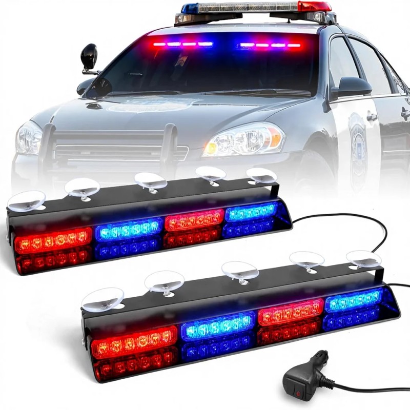 Emergency Dash Strobe Lights 2x16.8 Inch Red Blue 48W 48