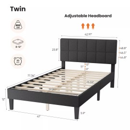 OLIXIS Bed Frame with Headboard Sturdy Slats Support Noise Free No Box Spring Needed - Dark Grey, Twin