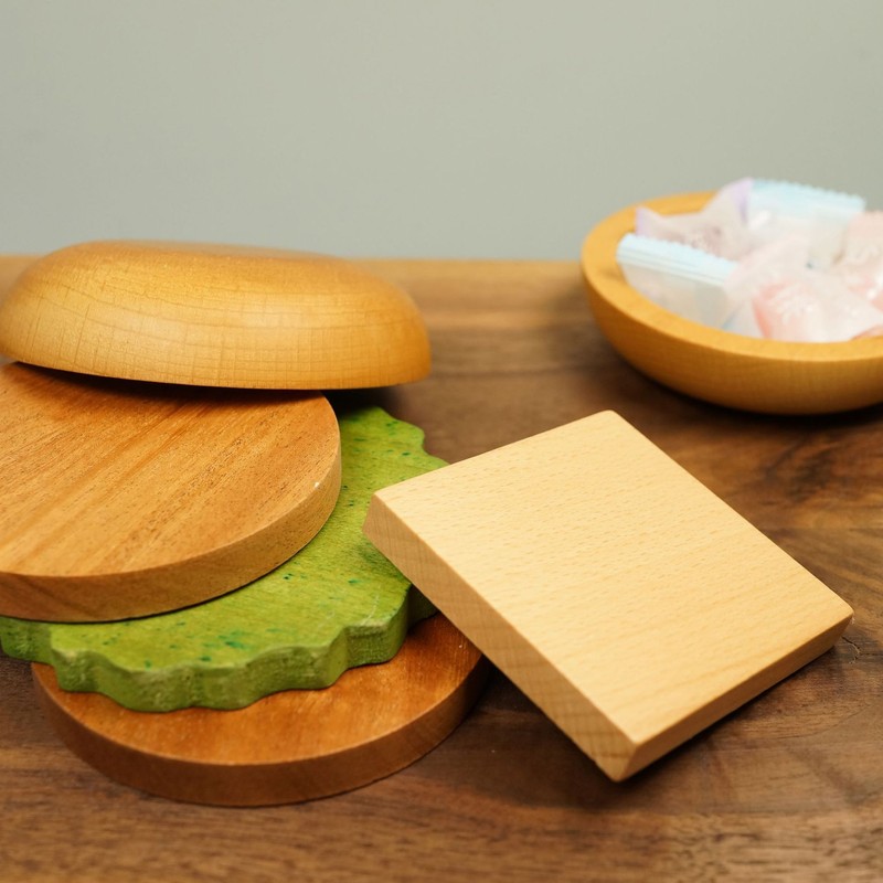 Hamburger Coaster Set Heat Insulation Cute Exquisite Wood Drink Coasters