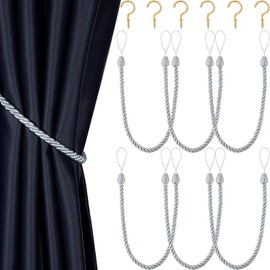 Blulu 6 Pieces Curtain Tiebacks Braided Rope Belt Curtain Ties Handmade Curtain Holdbacks Curtain Tiebacks with Metal Curtain Tiebacks Hooks for Window Accessories