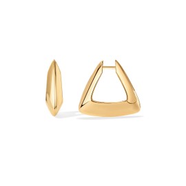 PAVOI 14K Yellow Gold Plated Sterling Silver Posts Chunky Triangle Hoop Earrings for Women | Statement Geometry Jewelry Puff Huggie Hoops