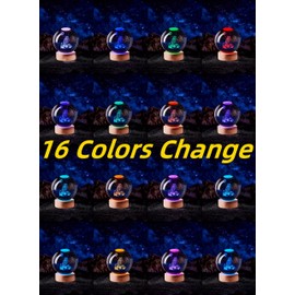 3D Large Owl Crystal Ball Night Light with Wooden Base, Owls Crystal Lamp Gift for Kids Wife Friends, 16 Color Changing with Remote Control, Laser Engraved 3.15 inch Glass Ball Lamp (Owl)