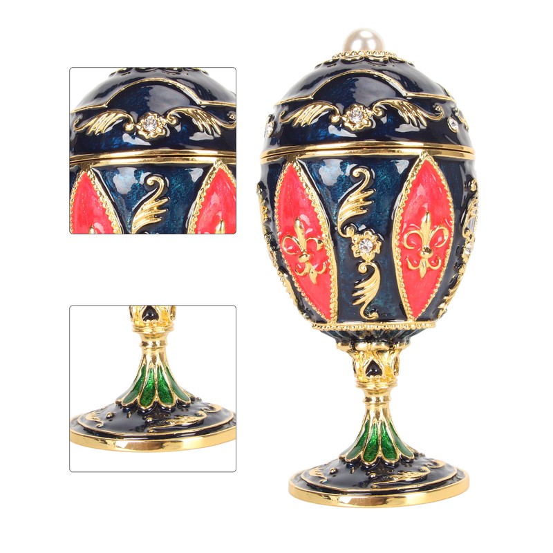 Egg Shaped Trinket Boxes Rhinestones Inlay Hand Painted Enamel Delicate