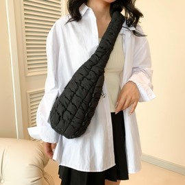 Micmores Chest Bag Women's Puffer Crossbody Bag Women's Quilted Bag Women's Small Shoulder Bag Stylish Sling Bag Bum Bag Women Shoulder Bags for Outdoor Sports, Travel, Cycling, black