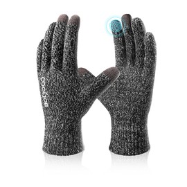 COOLJOB Warm Fleece Knit Winter Gloves for Men Women, Touch Screen Fingers, Non-slip Silicone Grip and Elastic Cuff (1 Pair L, Heather Gray)