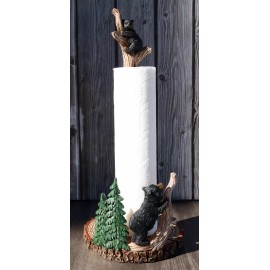 Woodland Black Bear Cubs Climbing On Tree In Pine Forest Paper Towel Holder