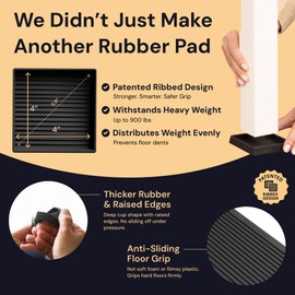 CasterMaster Square Rubber Caster Cups 4 Inch - Non Slip Furniture Pads for Hardwood Floors - Heavy Duty Bed Stoppers, Sofa Leg Protectors & Chair Feet Covers, Black 4 Pack