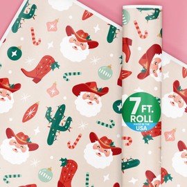 Big Dot of Happiness Christmas Cowboy Wrapping Paper, Holiday Gift Wrapping Paper Roll, Pink Cowgirl Wrapping Paper, Western Christmas Gift Wrapping, 24 in x 7 feet, 1 Roll