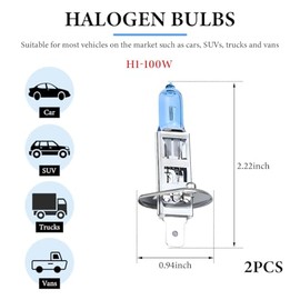 KVAEY - 2 bombillas halgenas H1, 12 V, 100 W, luces de haz alto para coche, faros de xenn, lmpara de iluminacin automotriz, bombillas halgenas de...  