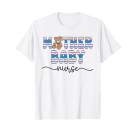 Mother Baby Nurse Bear MBU Blanket Stripe Work Postpartum T-Shirt