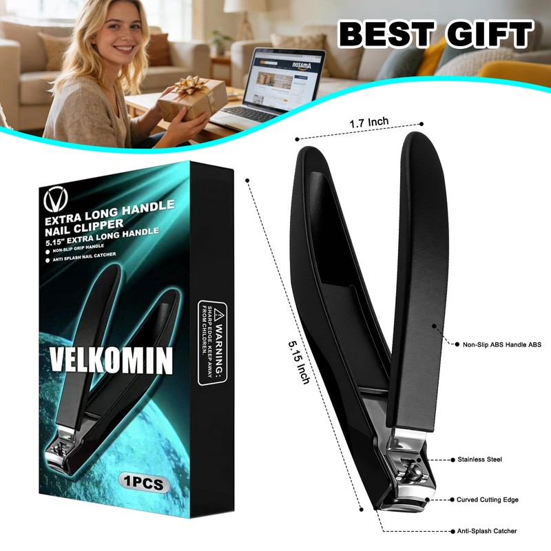 Long Handle Nail Clippers for Seniors – 5.15" Non-Slip Grip,