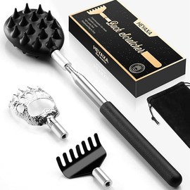 Telescoping Back Scratcher with 3Pcs Detachable Head, Stocking Stuffers Christmas Gifts for Men