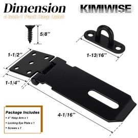 KIMIWISE Stainless Steel Hasp Latch, Heavy Duty Hardware Padlock Latch Can be Used on Gates, Bedroom Doors, Cabinets, Sheds, 4 Inch Safety Door Hasp Latch Lock Comes with Screws, Black, 1 Pack
