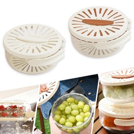 Boxonly Multifunctional Fruit and Vegetable Washing Bowl with Lid – 2-in-1 Plastic Drain Basket with Foldable Handle, Colanders and Strainers for Kitchen Use (White and Brown, 2 Pcs)