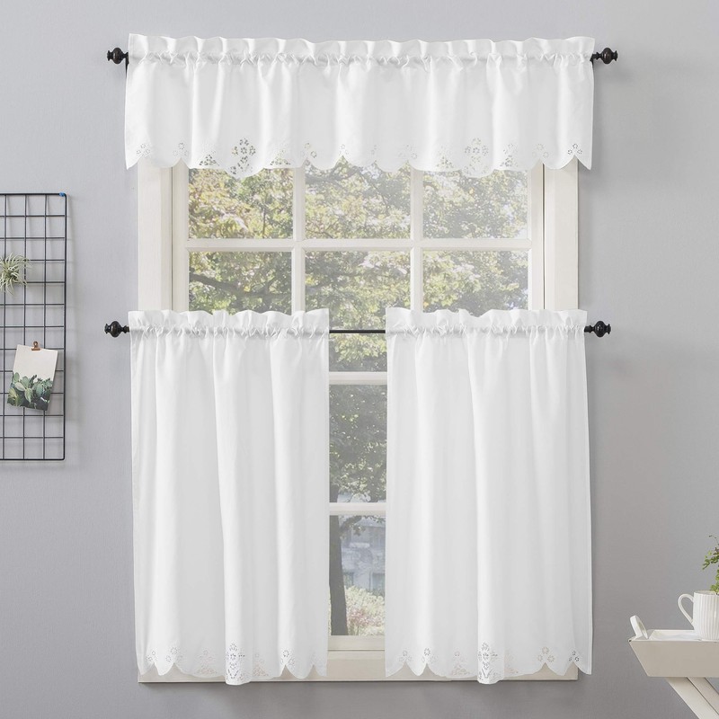 No. 918 Mariela Floral Trim Semi-Sheer Rod Pocket Kitchen Curtain