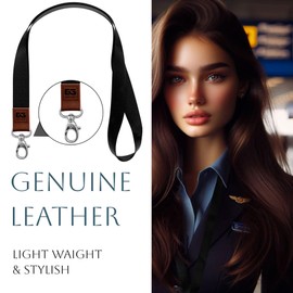 EDO GOT Key Lanyard - Neck Lanyards for ID Badges, Car Keys, Wallet & Phone - Casual & Professional Wear - Black Polyester & Genuine Leather, Metal Lobster Clasp - Wide Strap, 0.75 x 19.7" (50cm)