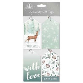 Pack of 20 Luxury Tags Xmas Festive Present Gift Tie Wrap Luggage Style Labels- Forest Frost (2924)
