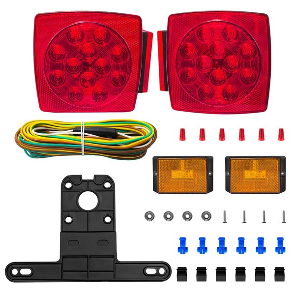 fouwick LED Red Tail Trailer Light kit, Wiring Harness,12V,Waterproof,Submersible,Side Marker