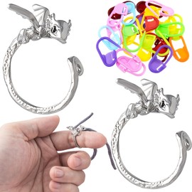 Pndeyo 2pcs Adjustable Alloy Crochet Tension Rings, Dragon Shaped Yarn Guide Ring with 25pcs Colorful Crochet Stitch Markers for Knitting Gloves Sweaters Finger Decorations