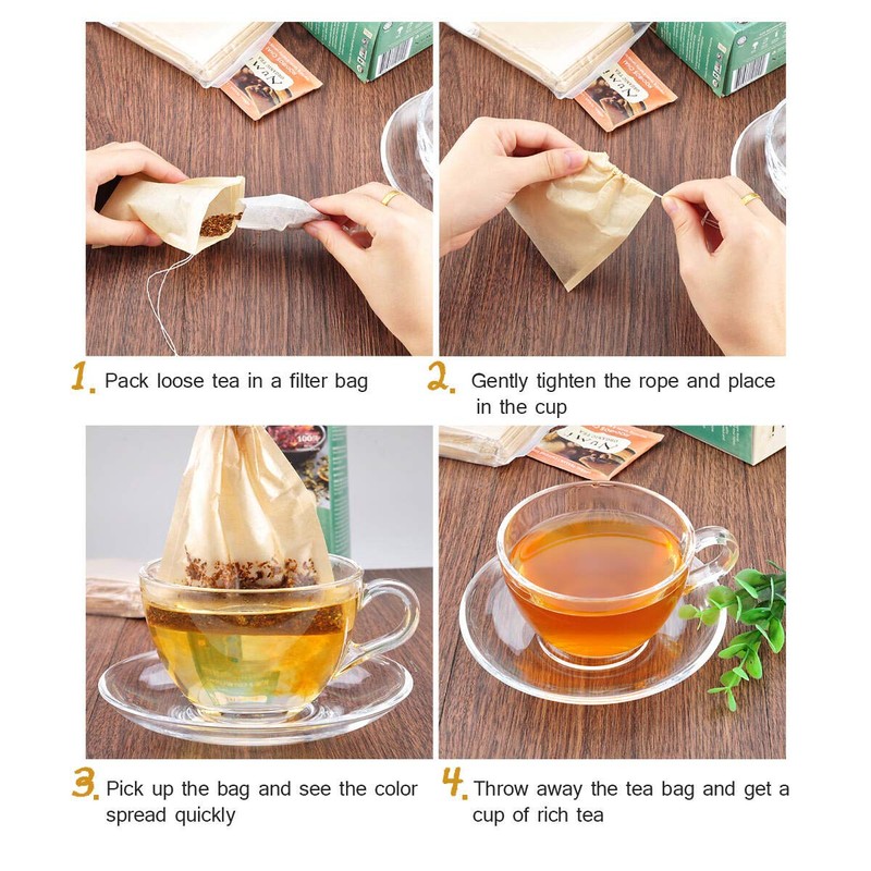 300PCS Disposable Tea Filter Bags with Drawstring | 100% Natural