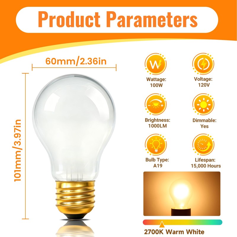 Blakapoo 100 Watt Incandescent Light Bulbs, A19 100W Frosted Light