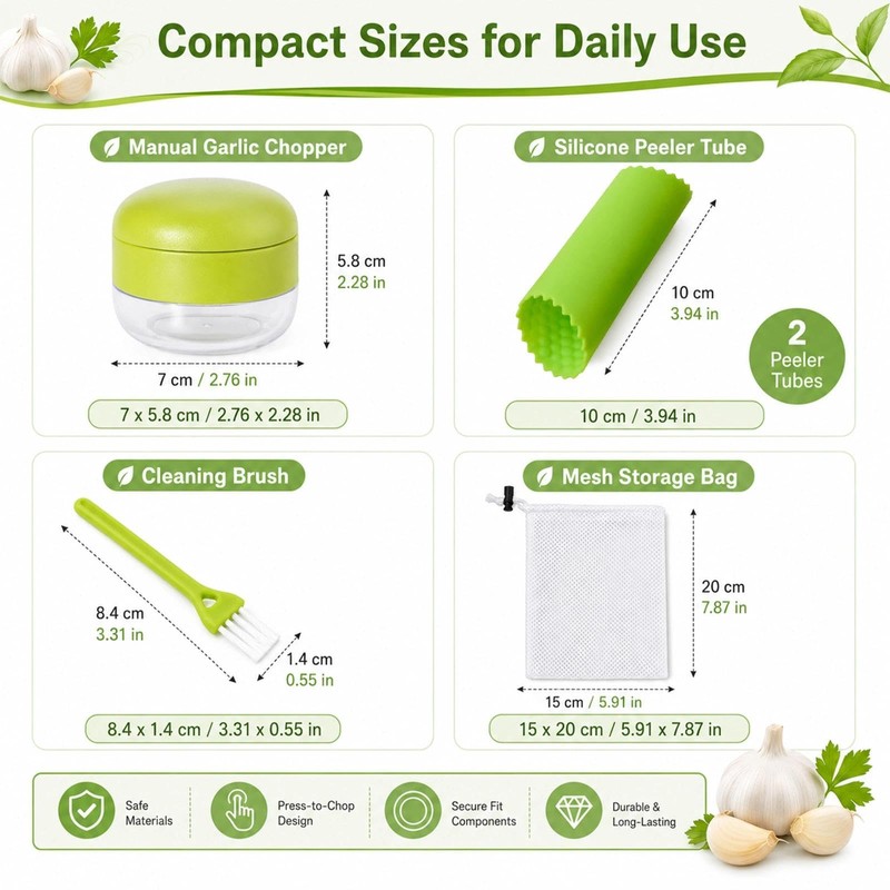 6 Pcs Garlic Press Set, Garlic Chopper and Grater Slicer