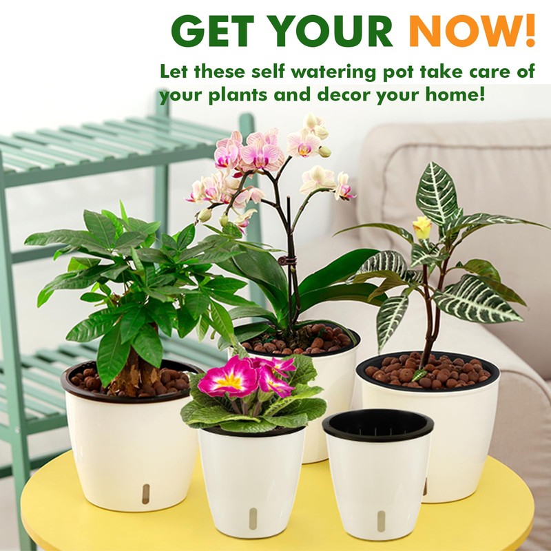 Planterhoma 5 Inch Self Watering Pots for Indoor Plants, 12