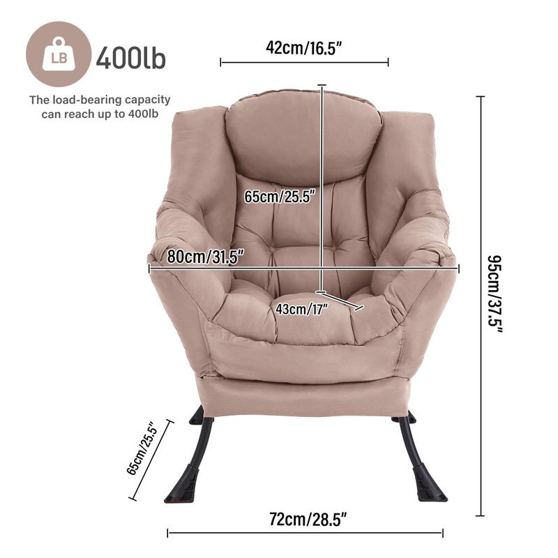 Lazy Chair, Comfy Reading Accent Chair for Bedroom, Khaki