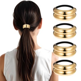 Ymapinc 4Pcs Gold Metal Hair Ties, Ponytail Cuffs for Women Hair Holder, Elegant Durable Elastic Hair Jewelry Band Accessories for Party Dating Daily Wear Work