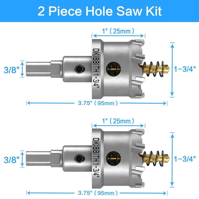 TCT Hole Saw Set, 2-Pack of 1-3/4" (45mm) Heavy Duty