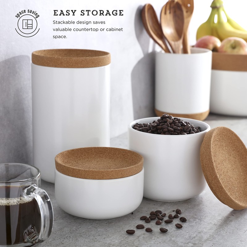 Kamenstein Ceramic and Cork Set of 3 Stackable Canisters, 1/2