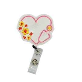 Spring Stethoscope Badge Reel, Retractable Flower ID Holder, Floral Name Tag Clip (carabiner)
