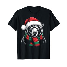 Sun Bear Xmas Santa Hat Scarf Christmas Costume T-Shirt