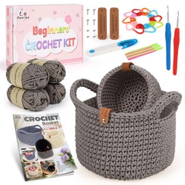 Aeelike Häkelset für Anfänger, Rund Körbe Häkel Set mit Häkelanleitung, Dunkel Camel